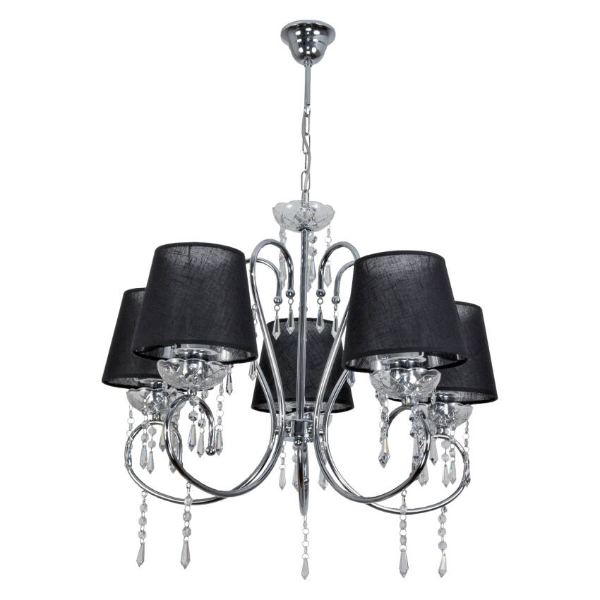LAMPA WISZĄCA SUFITOWA ŻYRANDOL GLAMOUR DO SALONU CZARNY ABAŻUR 5xE27 NOLA NEGRO 12-390