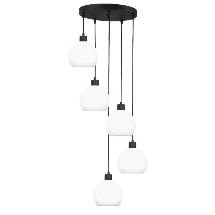LAMPA WISZĄCA SUFITOWA ZWIS ŻYRANDOL DO SALONU LOFT BIAŁE KULE LED 5xE27 KOZUB 14-600
