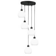 LAMPA WISZĄCA SUFITOWA ZWIS ŻYRANDOL DO SALONU LOFT BIAŁE KULE LED 5xE27 KOZUB 14-600