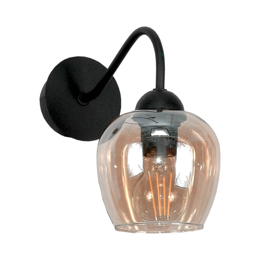 KINKIET ŚCIENNY DO SYPIALNI CZARNY LED BURSZTYNOWY KLOSZ GLAMOUR 1xE27 INDI AMBER