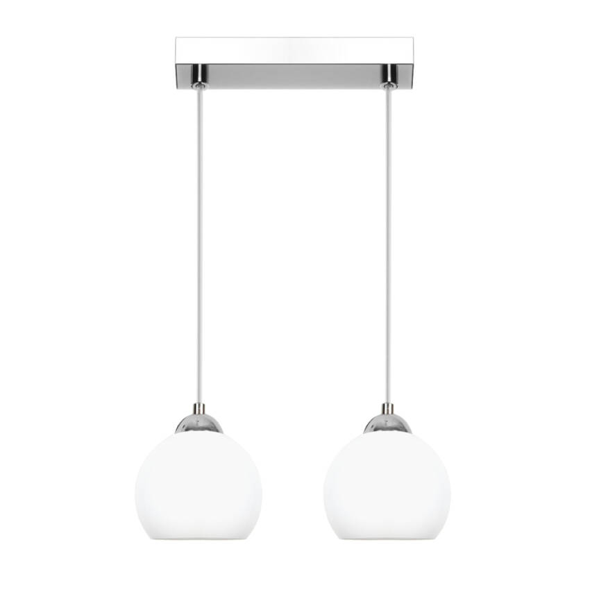 LAMPA WISZĄCA SUFITOWA ŻYRANDOL LISTWA BIAŁE KULE LOFT LED 2xE27 MOKA SILVER 13-678