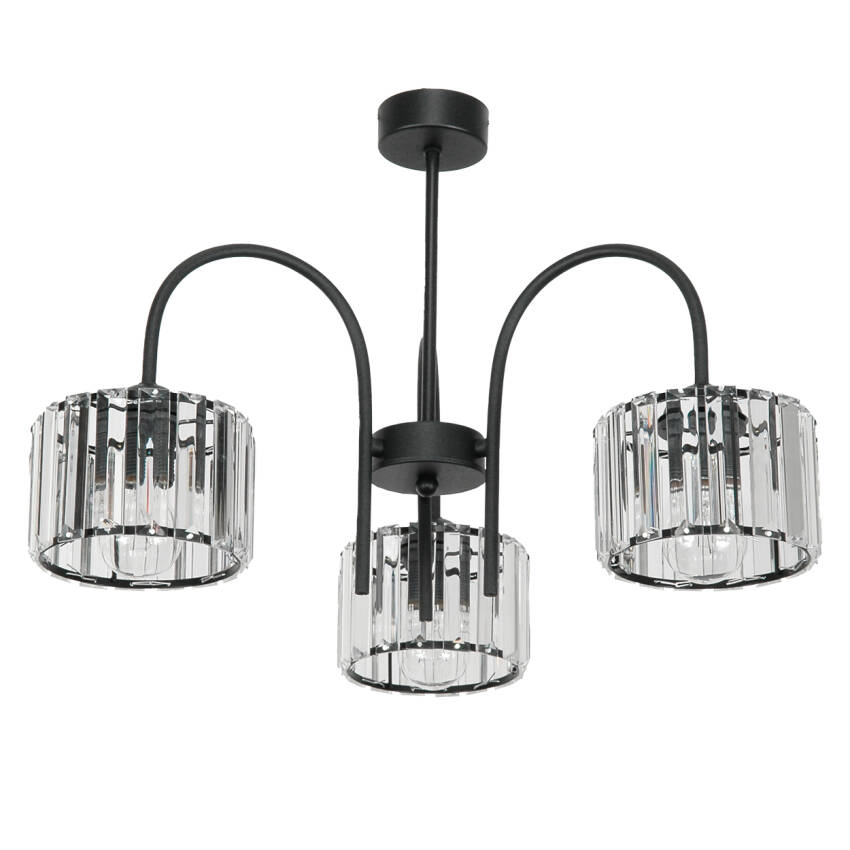 LAMPA WISZĄCA SUFITOWA ŻYRANDOL DO SYPIALNI SZKALNY KLOSZ CZARNA 3xE27 HOSE 15-112