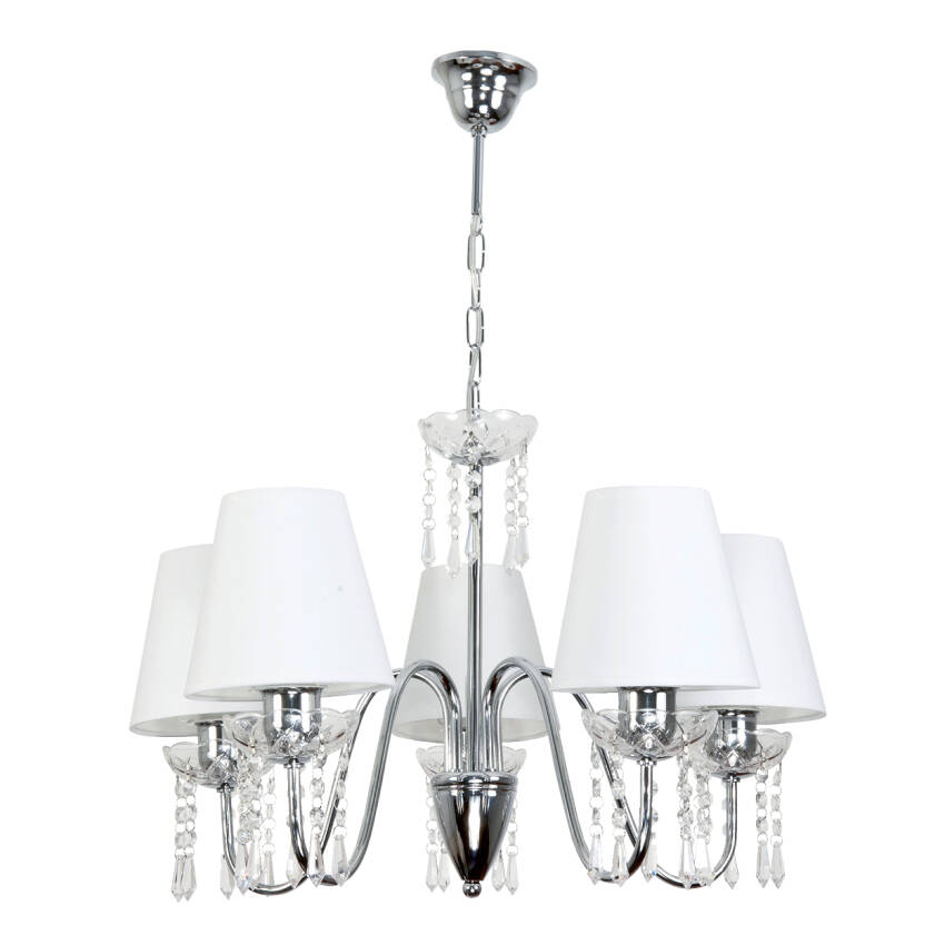 LAMPA WISZĄCA SUFITOWA ŻYRANDOL GLAMOUR NAD STÓŁ KRYSZTAŁKI CHROM 5xE27 MIA BIANCO 12-410