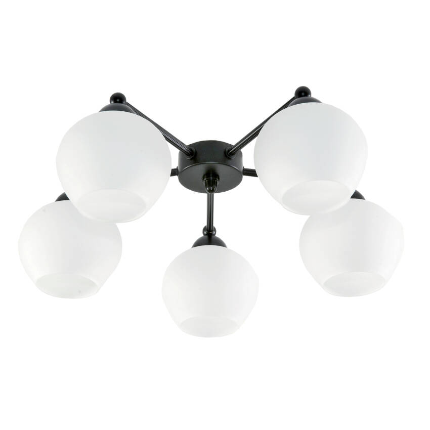 LAMPA WISZĄCA SUFITOWA ŻYRANDOL LED LOFT BIAŁE KLOSZE CZARNA 5xE27 SALVATORE  NEGRO 11-590
