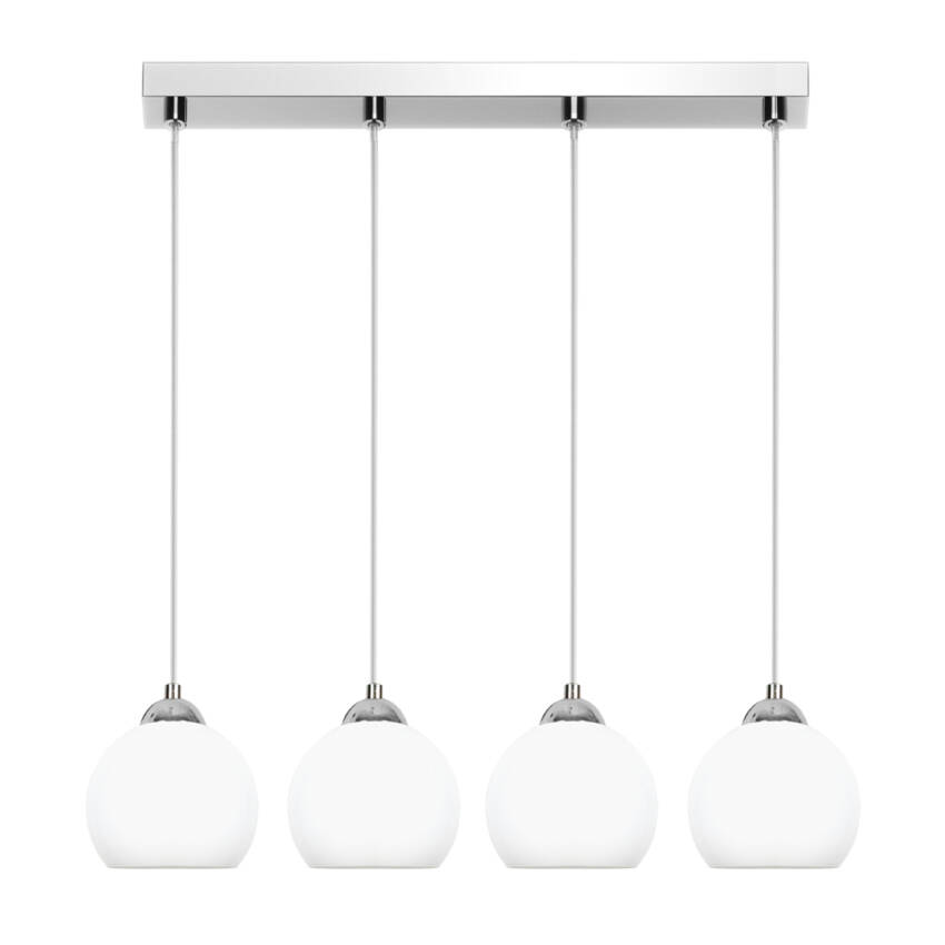 LAMPA WISZĄCA SUFITOWA LED 4xE27 CHROM NOWOCZESNA LISTWA Z BIAŁYMI KLOSZAMI MOKA SILVER 13-671