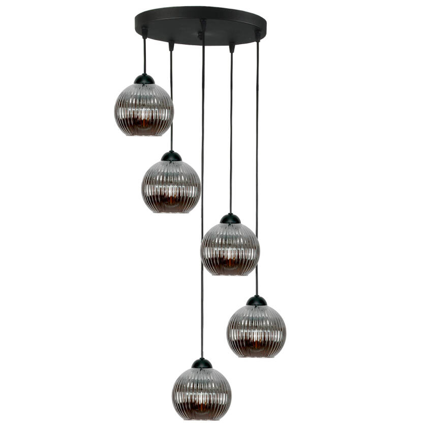 LAMPA SUFITOWA WISZĄCA CZARNA KLOSZ SZKLANY GRAFITOWY SFERA 15-050