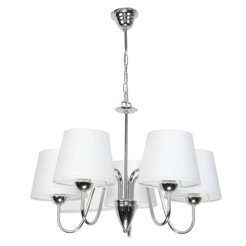LAMPA WISZĄCA SUFITOWA ŻYRANDOL GLAMOUR DO SALONU BIAŁY ABAŻUR 5xE27 DAGMA 14-730