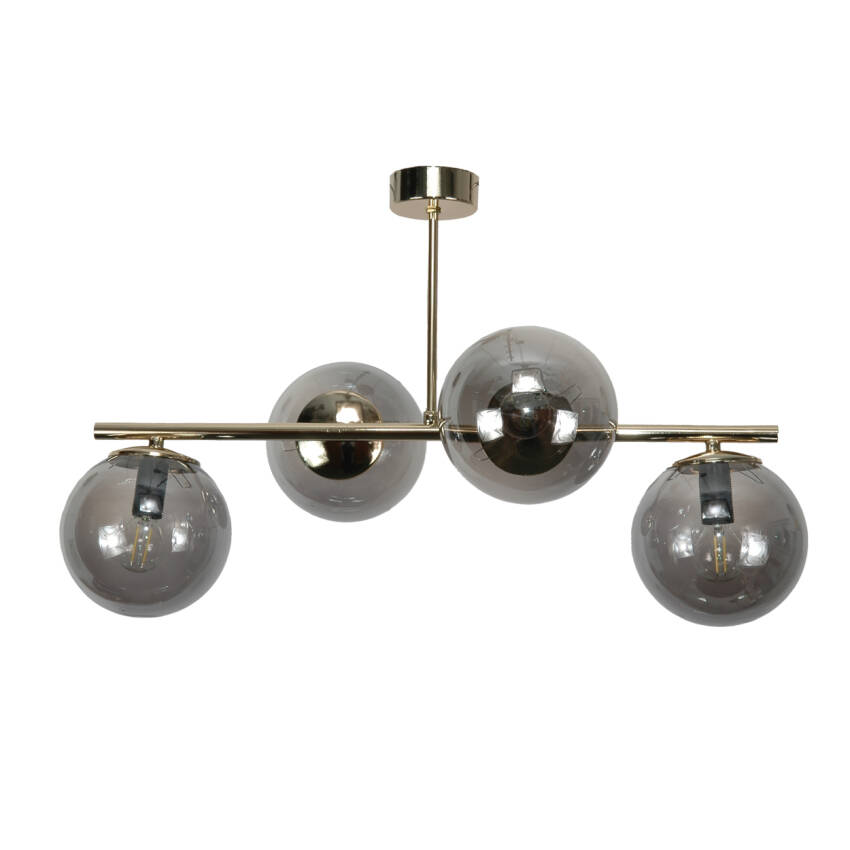 LAMPA SUFITOWA WISZĄCA ŻYRANDOL KULE GRAFIT ZŁOTA GLAMOUR NAD STÓŁ DO 4xE14 TITAN GOLD II 15-588