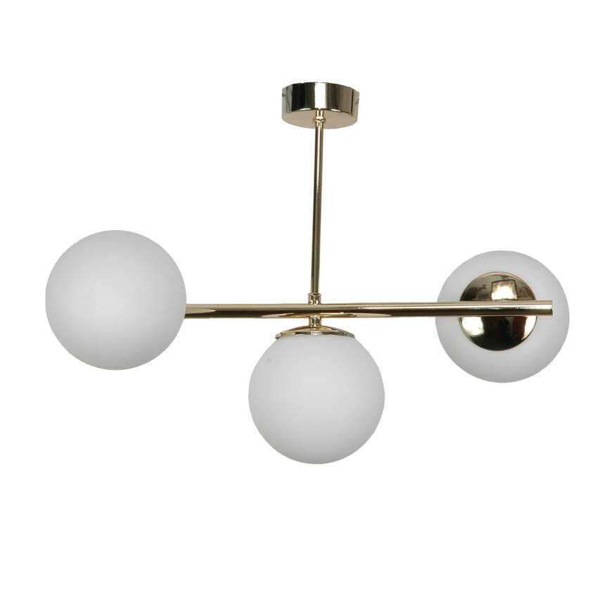 LAMPA SUFITOWA WISZĄCA ŻYRANDOL KULE BIAŁE ZŁOTA GLAMOUR NAD STÓŁ 3xE14 TITAN GOLD 15-582