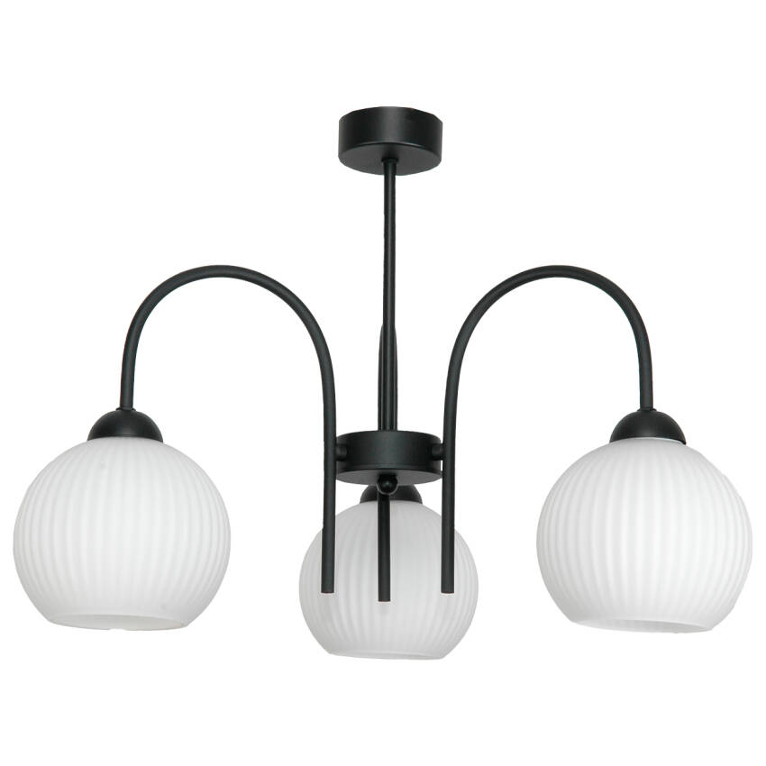 LAMPA WISZĄCA SUFITOWA ŻYRANDOL LED DO KUCHNI LOFT BIAŁE KULE CZARNA 3xE27 15-262 ROLKA