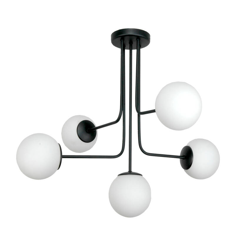 LAMPA WISZĄCA SUFITOWA ŻYRANDOL LOFT DO SALONU BIAŁE KULE CZARNA 4xE14 15-432 KARINA