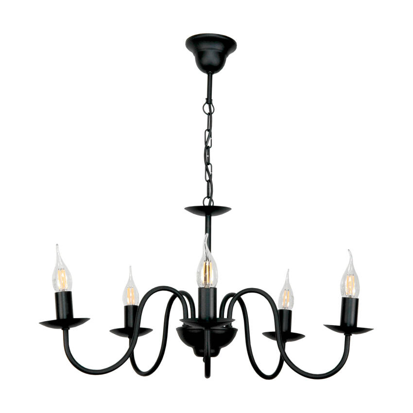 LAMPA WISZĄCA SUFITOWA ŻYRANDOL LED RETRO DO SALONU CZARNA VINTAGE 5xE14 15-510 KANDELE
