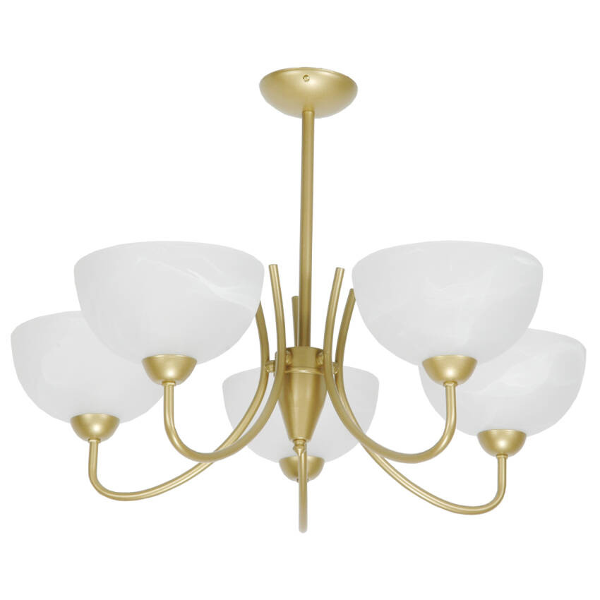 LAMPA WISZĄCA SUFITOWA ŻYRANDOL RETRO GLAMOUR DO SALONU ZŁOTA LED 5xE27 ROSITA 7-490