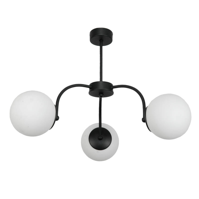 LAMPA WISZĄCA SUFITOWA ŻYRANDOL DO SALONU LOFT BIAŁE KULE CZARNA LED 3xE14 15-232 OSKAR