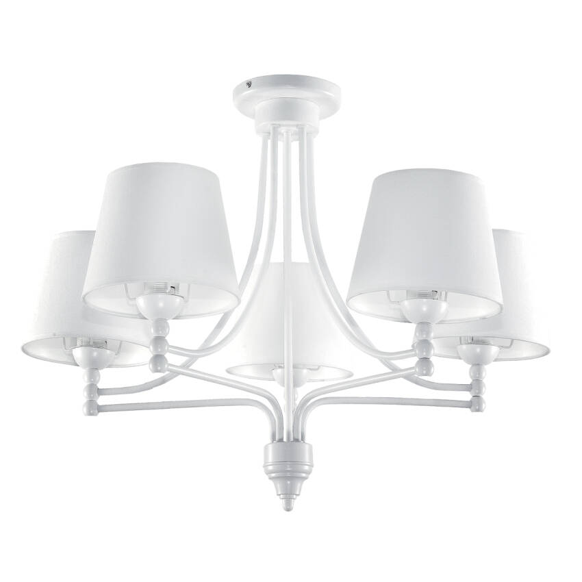 LAMPA SUFITOWA WISZĄCA ŻYRANDOL BIAŁY ABAŻUR DO SALONU LOFT LED 5xE27 ARTURO BIANCO 11-840