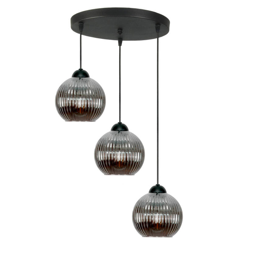 LAMPA SUFITOWA WISZĄCA CZARNA KLOSZ SZKLANY GRAFITOWY SFERA 15-052