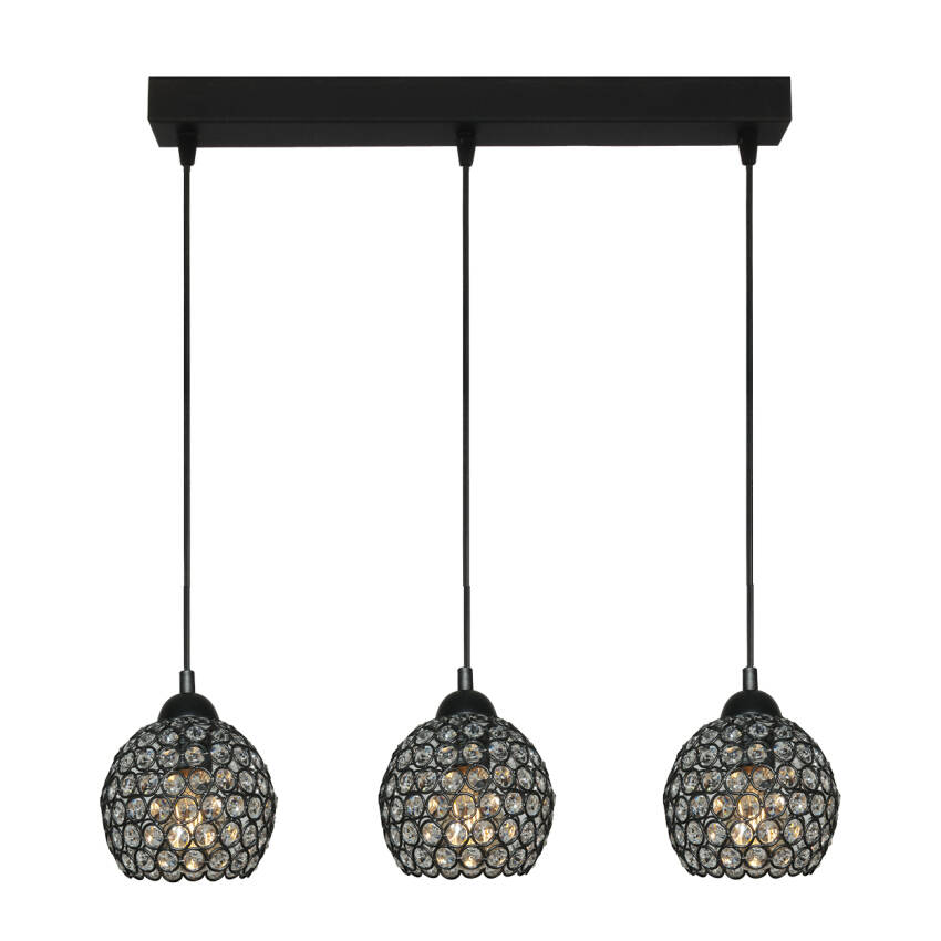 LAMPA WISZĄCA LISTWA ŻYRANDOL ZWIS NOWOCZESNA KRYSZTAŁKI KLOSZE 3xE27 KLAUDIUSZ 14-742