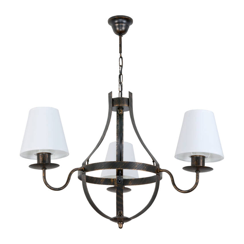 LAMPA WISZĄCA SUFITOWA OKRĄGŁA ŻYRANDOL VINTAGE DO SALONU LED 3xE27 ABAŻUR RUTH NEGRO 11-912