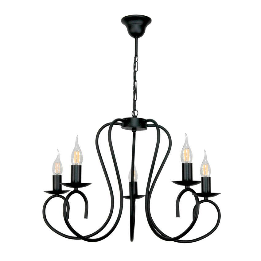 LAMPA WISZĄCA SUFITOWA ŻYRANDOL RETRO DO SALONU KLASYCZNA CZARNA LED 5xE14 15-520 PLOMYK