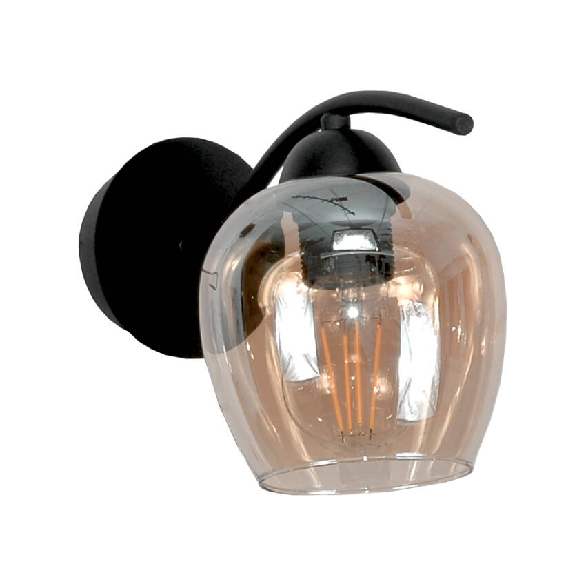 KINKIET ŚCIENNY DO SYPIALNI LED BURSZTYNOWY KLOSZ GLAMOUR CZARNY 1xE27 15-353 RUFI AMBER