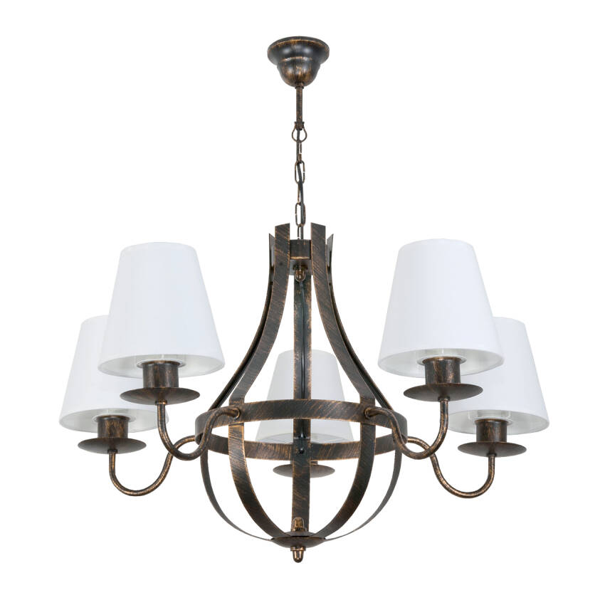 LAMPA WISZĄCA SUFITOWA OKRĄGŁA ŻYRANDOL VINTAGE DO SALONU LED 5xE27 ABAŻUR RUTH NEGRO 11-910