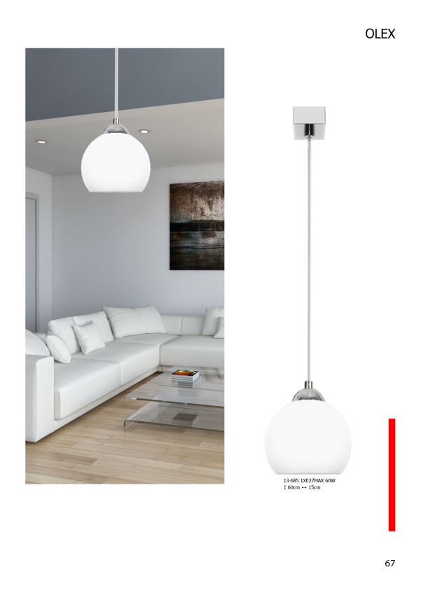 Lampa wisząca sufitowa chrom klosz biały OLEX 13-685
