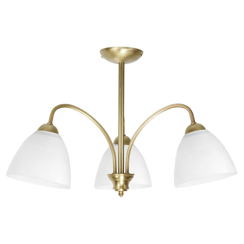LAMPA WISZĄCA SUFITOWA ŻYRANDOL GLAMOUR DO SALONU ZŁOTA BIAŁE KLOSZE 3xE27 MARABEL 13-382