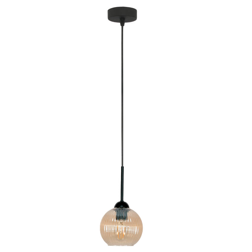 LAMPA SUFITOWA WISZĄCA CZARNA KLOSZ SZKLANY BURSZTYNOWY PION 15-035