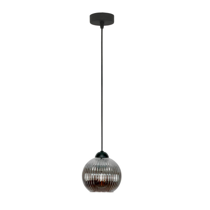 LAMPA SUFITOWA WISZĄCA CZARNA KLOSZ SZKLANY GRAFITOWY SFERA 15-055