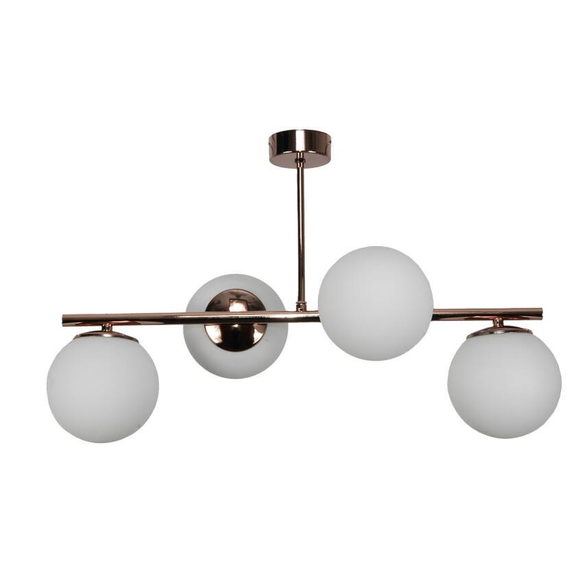 LAMPA SUFITOWA WISZĄCA KULE BIAŁE MIEDZIANA GLAMOUR DO SALONU KUCHNI 4xE14 TITAN COPPER 15-591