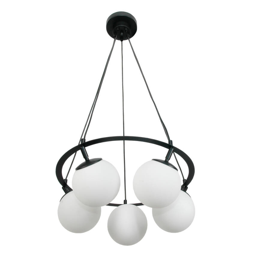 LAMPA WISZĄCA SUFITOWA OKRĄGŁA ŻYRANDOL LED BIAŁE KULE LOFT 5xE14 15-360 ANKOR