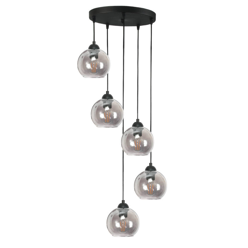 LAMPA WISZĄCA SUFITOWA ZWIS ŻYRANDOL DO SALONU LOFT GRAFIT KLOSZ LED 5xE27 VIGA 13-210