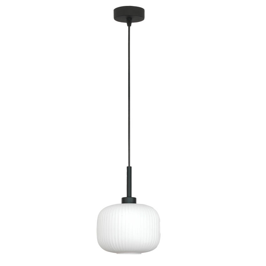 LAMPA SUFITOWA WISZĄCA CZARNA KLOSZ SZKLANY BIAŁY DENZY 15-092Z