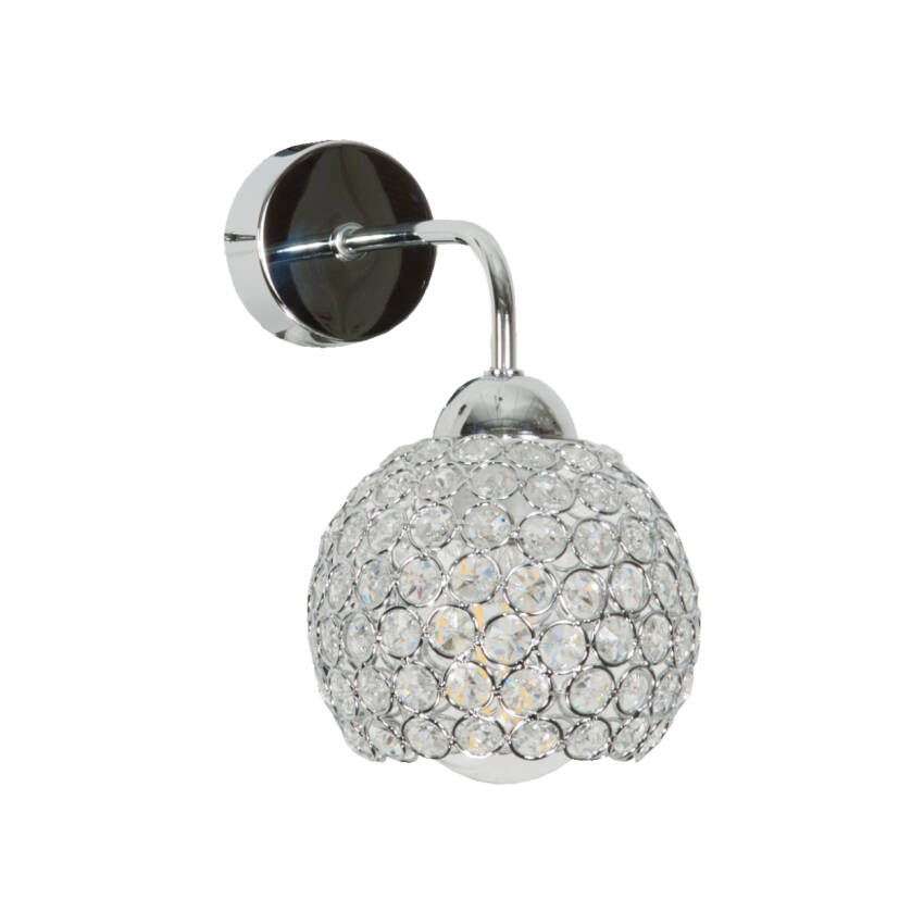 KINKIET ŚCIENNY ŁAZIENKOWY KRYSZTAŁ KLOSZ GLAMOUR CHROM 1xE27 PAULA 14-103