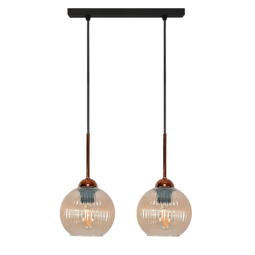 LAMPA SUFITOWA WISZĄCA CZARNA KLOSZ SZKLANY BURSZTYNOWY PION 15-048