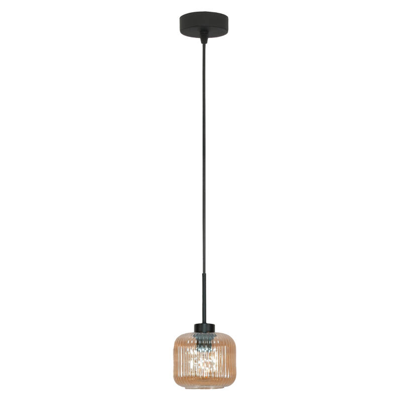 LAMPA SUFITOWA WISZĄCA CZARNA KLOSZ SZKLANY BURSZTYNOWY BEKA AMBER 15-015