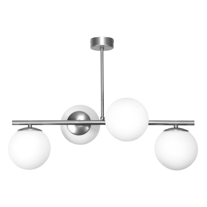 LAMPA WISZĄCA SUFITOWA ŻYRANDOL KULE BIAŁE LOFT NAD STÓŁ DO KUCHNI 4xE14 TITAN SILVER 14-910