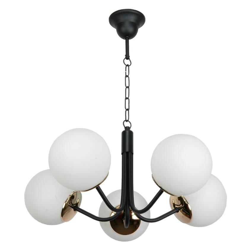 LAMPA WISZĄCA SUFITOWA ŻYRANDOL LED GLAMOUR NAD STÓŁ BIAŁE KULE 5xE14 15-290 SOFIA