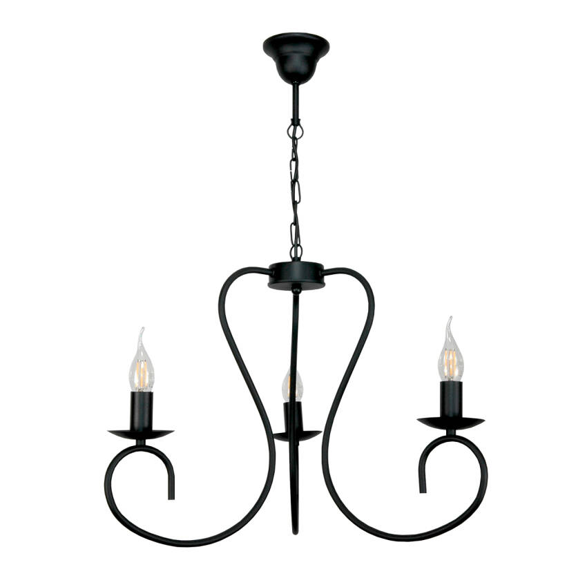 LAMPA WISZĄCA SUFITOWA ŻYRANDOL RETRO DO SALONU KLASYCZNA CZARNA LED 3xE14 15-522 PLOMYK