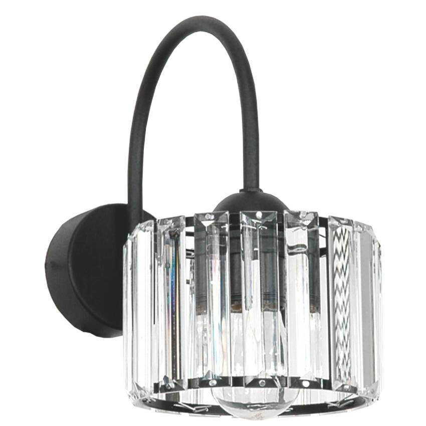KINKIET ŚCIENNY ŁAZIENKOWY NAD LUSTRO KLOSZ KRYSZTAŁ GLAMOUR CZARNY 1xE27 15-113 HOSE
