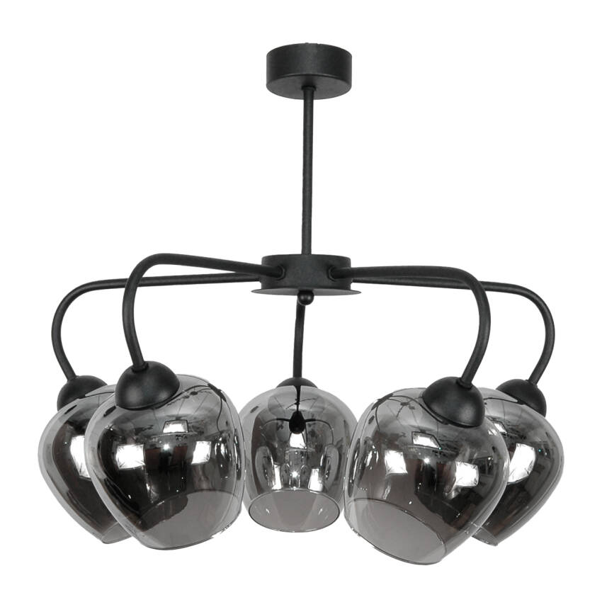 LAMPA WISZĄCA SUFITOWA ŻYRANDOL PLAFON DO SALONU GRAFIT KLOSZ LED 5xE27 15-170 HORACY