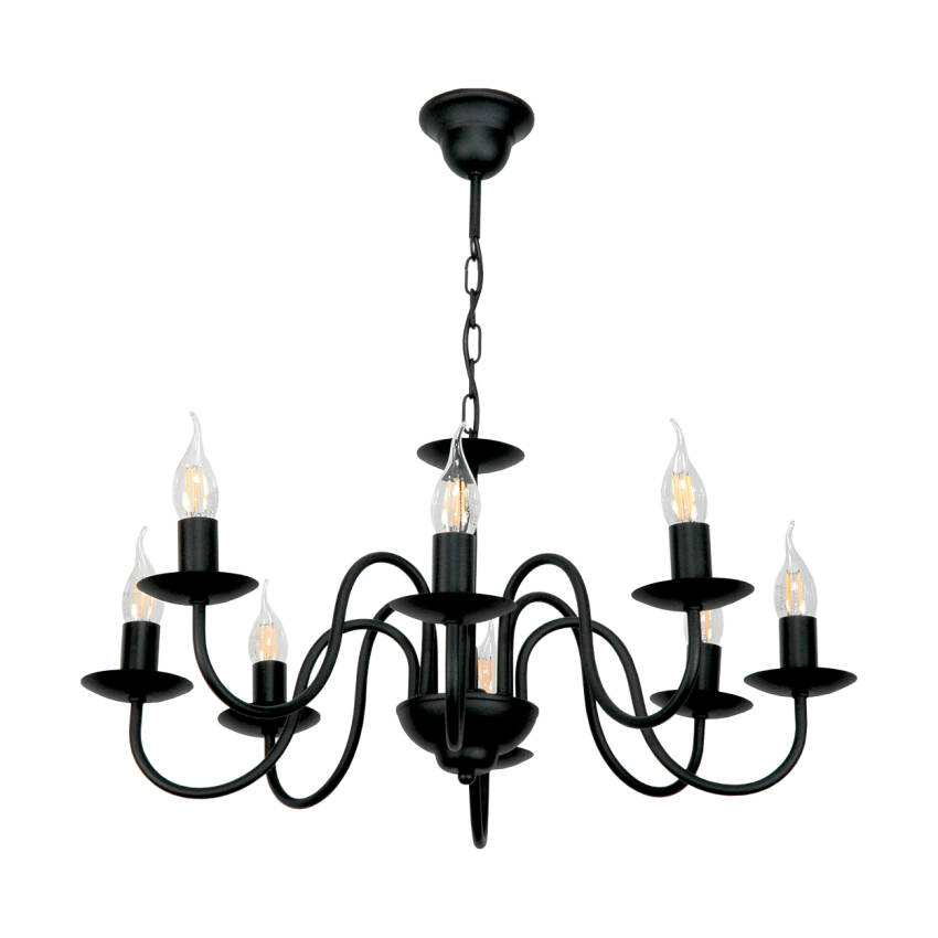 LAMPA WISZĄCA SUFITOWA ŻYRANDOL LED RETRO DO SALONU VINTAGE CZARNA 8xE14 15-510/8 KANDELE