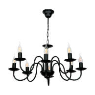 LAMPA WISZĄCA SUFITOWA ŻYRANDOL LED RETRO DO SALONU VINTAGE CZARNA 8xE14 15-510/8 KANDELE