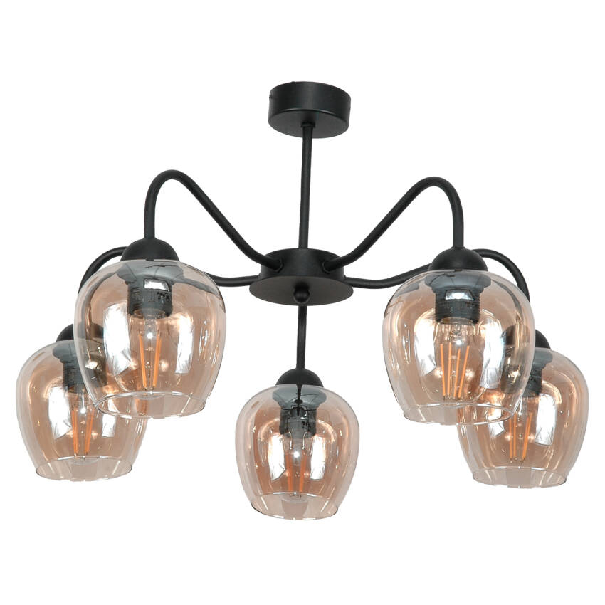 LAMPA WISZĄCA SUFTOWA ŻYRANDOL NOWOCZESNY DO KUCHNI KLOSZ BURSZTYN 5xE27 15-220 INDI AMBER
