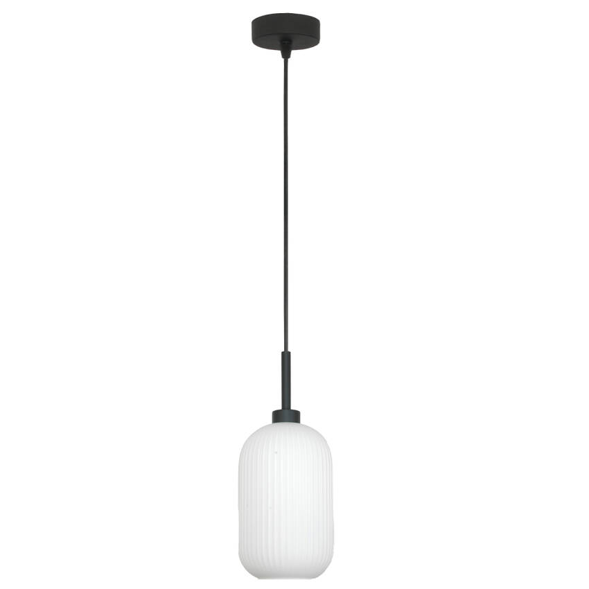 LAMPA SUFITOWA WISZĄCA CZARNA KLOSZ SZKLANY BIAŁY DENZY 15-091Z