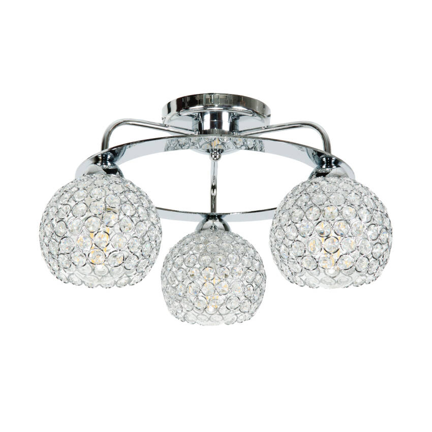 LAMPA WISZĄCA SUFITOWA ŻYRANDOL CHROM KRYSZTAŁKI KULE GLAMOUR 3xE27 PAULA 14-102