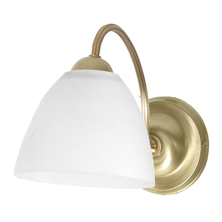 KINKIET ŚCIENNY ŁAZIENKOWY ZŁOTY LED NAD LUSTRO BIAŁY KLOSZ GLAMOUR 1xE27 MARABEL 13-383