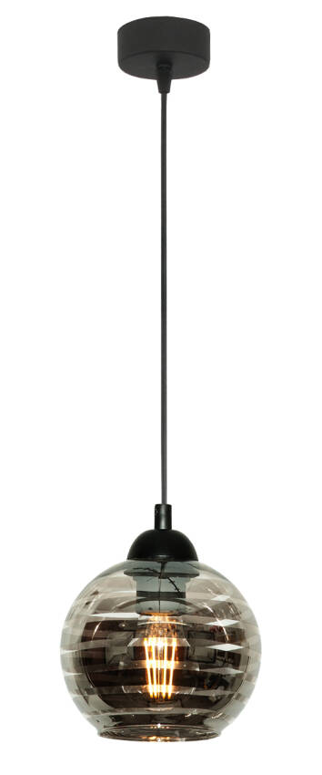 Lampa wisząca sufitowa czarna klosz srebne paski MODE 14-295