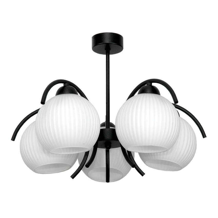 LAMPA WISZĄCA SUFITOWA ŻYRANDOL DO SALONU ELEGANCKA LOFT BIAŁE KLOSZE 5xE27 15-330 DANI