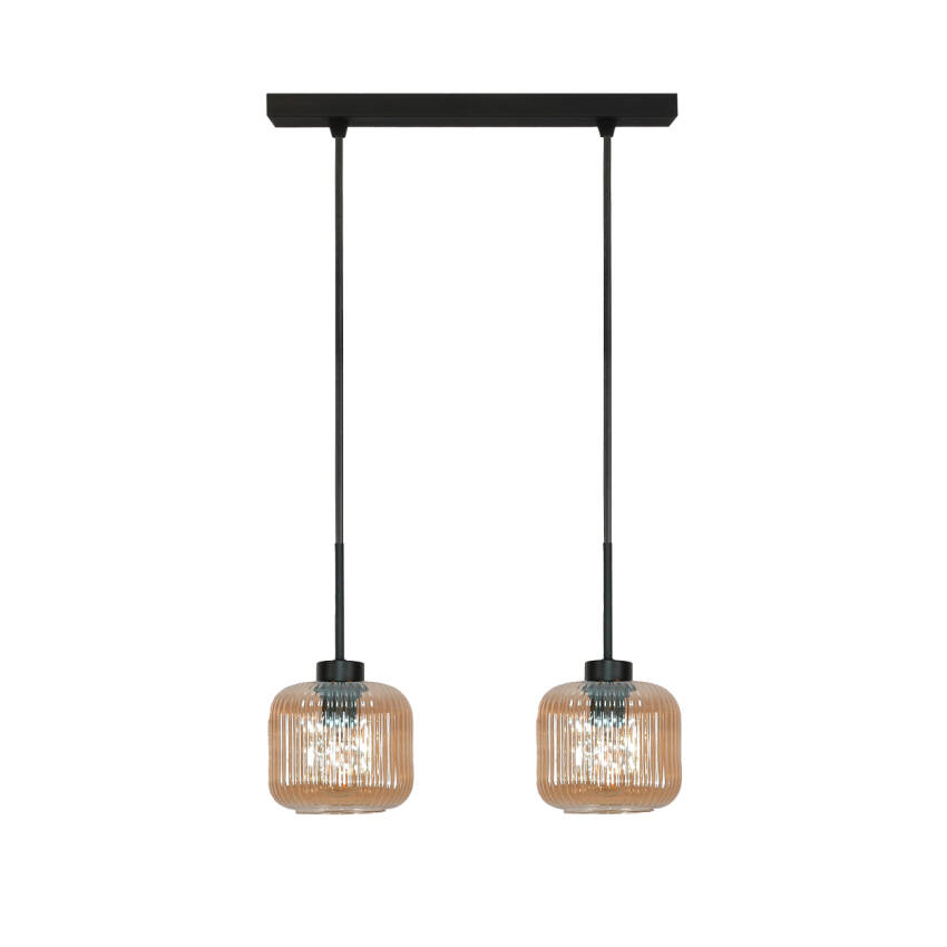 LAMPA WISZĄCA SUFITOWA ZWIS LISTWA NAD STÓŁ LOFT KLOSZ BURSZTYNOWY 2xE27 BEKA AMBER 15-018